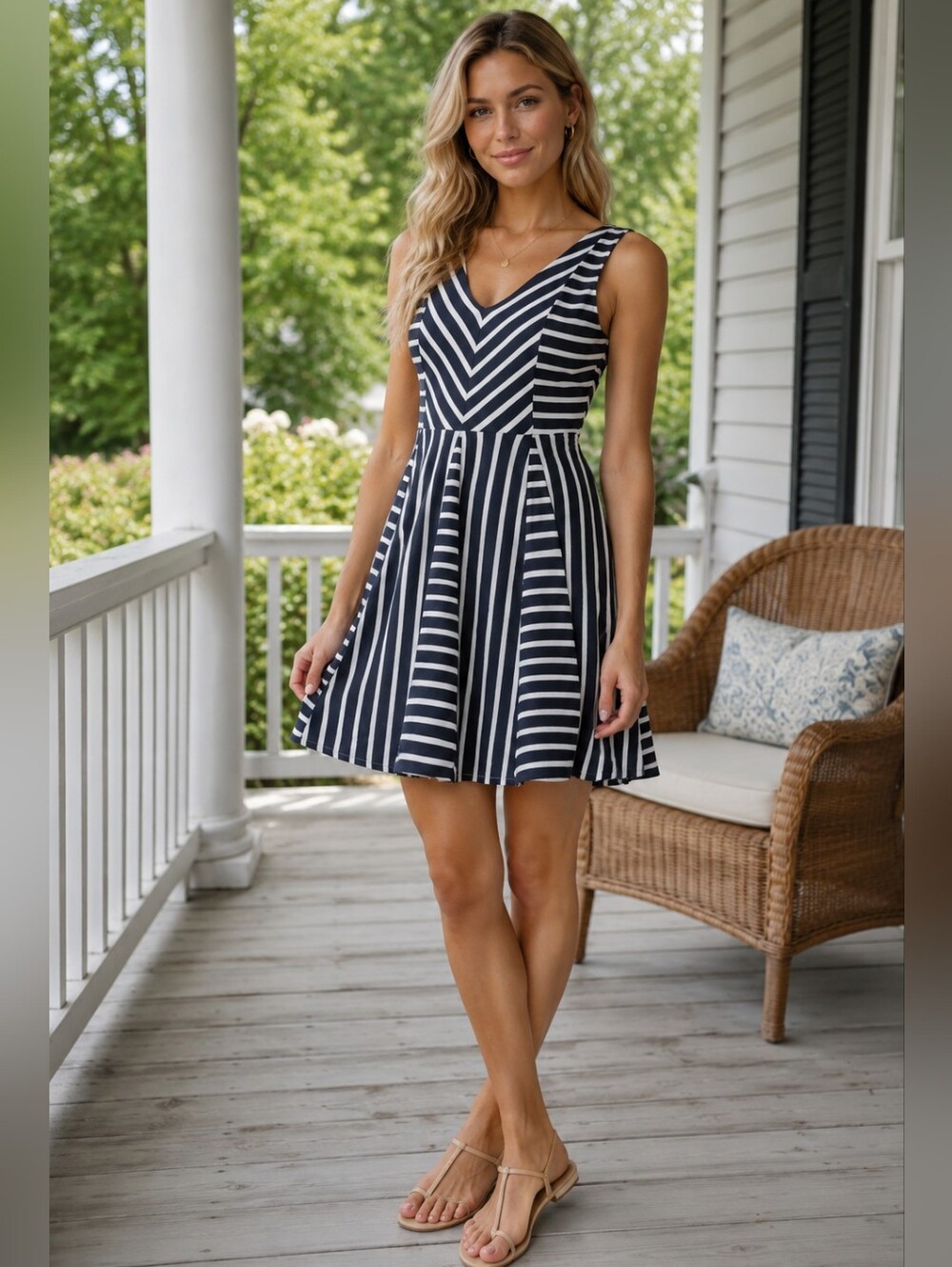 Anthropologie Saturday Sunday Fit & Flare Striped Dress Size Sm Two Tone Blue